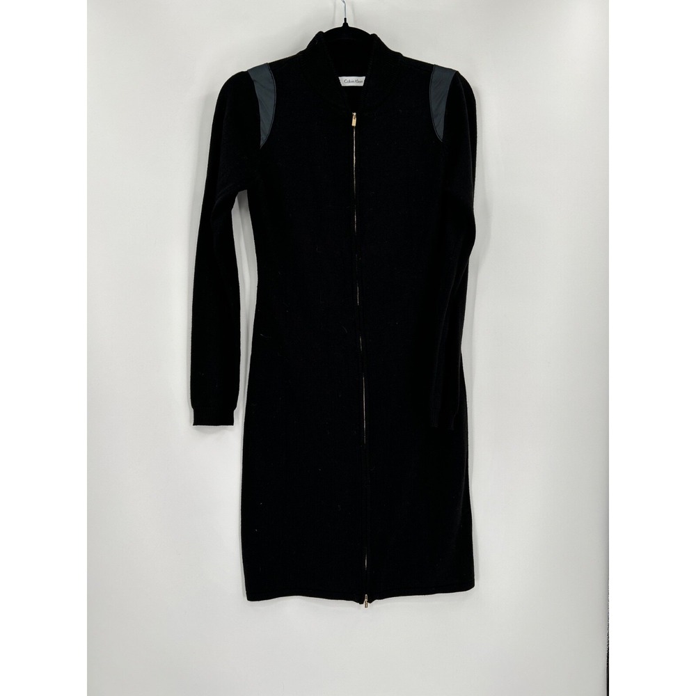 Calvin Klein Womens Size S Black Sweater Dress‎ Full Zip Bodycon Office Siren